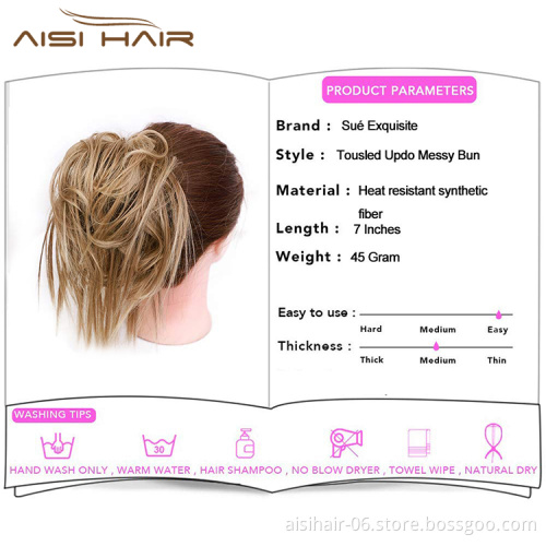 Aisi Hair Synthetic Donut Blonde Chignon Curly Bun Pad Chignon Elastic Band Ribbon Ponytail Rope Rubber Hair Extension For Women